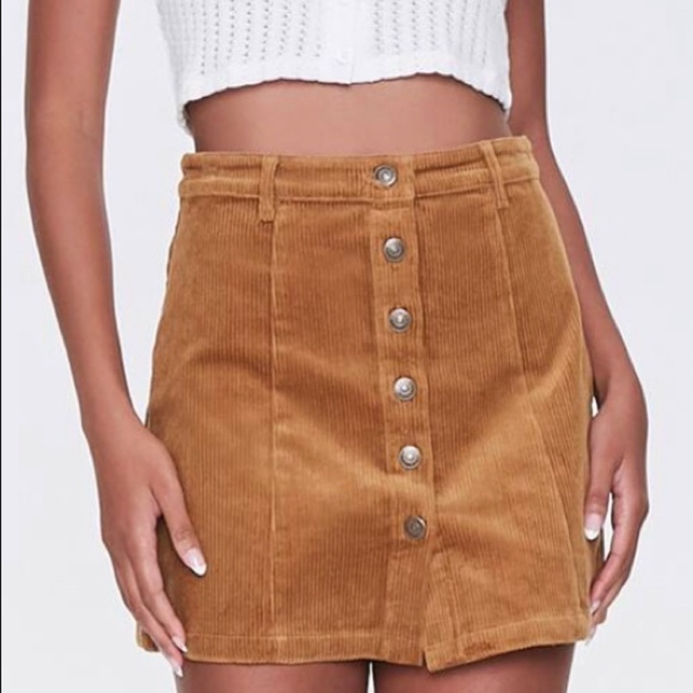 Corduroy Button-Front Mini Skirt